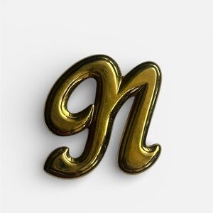 Vintage Gold Tone Script Letter “N” Brooch Pin - Personalized Initial Jewelry
